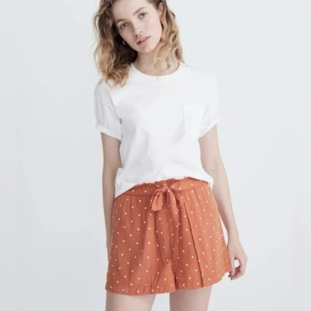 Madewell Salmon Coral Polka Dot Drapey Pullon Split Leg Shorts S Preppy
